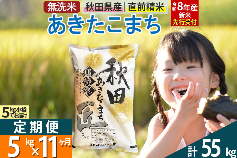 【無洗米】＜令和8年産 新米予約＞《定期便11ヶ月》秋田県産 あきたこまち 5kg (5kg×1袋) ×11回 5キロ お米 匠  [サンファーム西木 米5kg 米 5kg 米　5kg定期便 お米定期便 あきたこまち ごはん 米 お米]