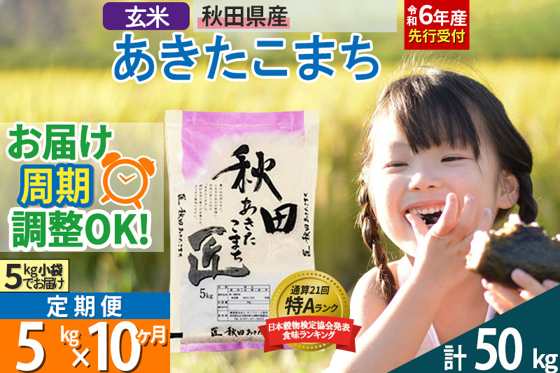 【玄米】＜令和6年産 予約＞ 《定期便10ヶ月》秋田県産 あきたこまち 5kg (5kg×1袋)×10回 5キロ お米【お届け周期調整 隔月お届けも可】