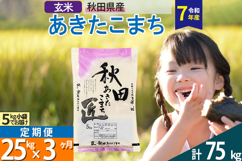 【玄米】＜令和7年産＞ 《定期便3ヶ月》秋田県産 あきたこまち 25kg (5kg×5袋)×3回 25キロ お米 匠  [サンファーム西木]