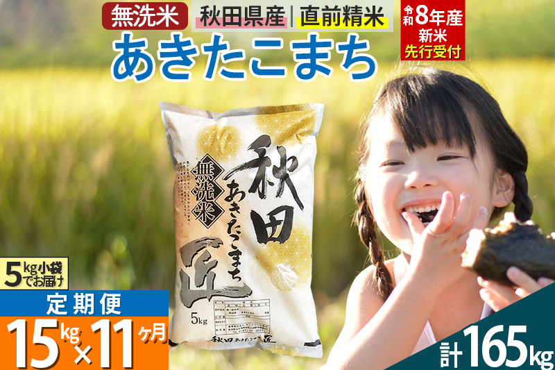 【無洗米】＜令和8年産 新米予約＞《定期便11ヶ月》秋田県産 あきたこまち 15kg (5kg×3袋) ×11回 15キロ お米 匠  [サンファーム西木]