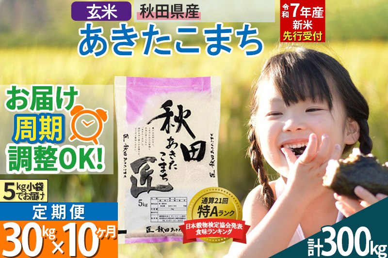 【玄米】＜令和7年産 新米予約＞ 《定期便10ヶ月》秋田県産 あきたこまち 30kg (5kg×6袋)×10回 30キロ お米【お届け周期調整 隔月お届けも可】 新米