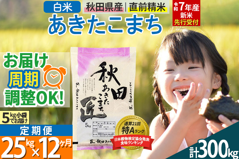 【白米】＜令和7年産 新米予約＞ 《定期便12ヶ月》秋田県産 あきたこまち 25kg (5kg×5袋)×12回 25キロ お米【お届け周期調整 隔月お届けも可】 新米