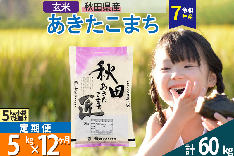 【玄米】＜令和7年産＞ 《定期便12ヶ月》秋田県産 あきたこまち 匠 5kg (5kg×1袋)×12回 5キロ お米