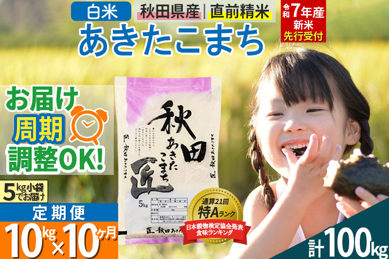 【白米】＜令和7年産 新米予約＞ 《定期便10ヶ月》秋田県産 あきたこまち 10kg (5kg×2袋)×10回 10キロ お米【お届け周期調整 隔月お届けも可】 新米