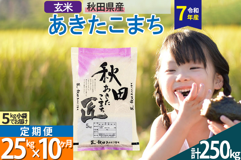 【玄米】＜令和7年産＞ 《定期便10ヶ月》秋田県産 あきたこまち 匠 25kg (5kg×5袋)×10回 25キロ お米