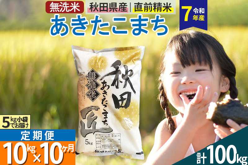 【無洗米】＜令和7年産＞《定期便10ヶ月》秋田県産 あきたこまち 匠 10kg (5kg×2袋) ×10回 10キロ お米