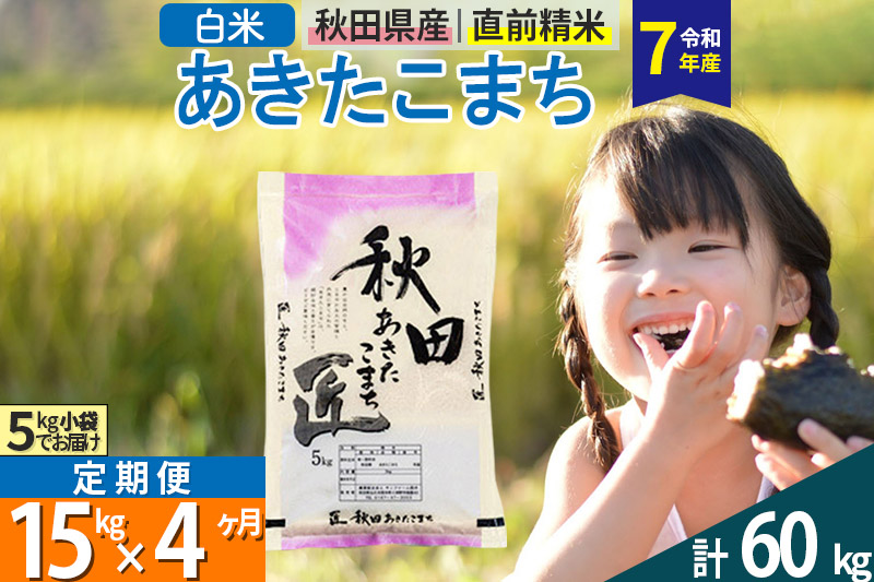 【白米】＜令和7年産＞ 《定期便4ヶ月》秋田県産 あきたこまち 15kg (5kg×3袋)×4回 15キロ 匠 お米 