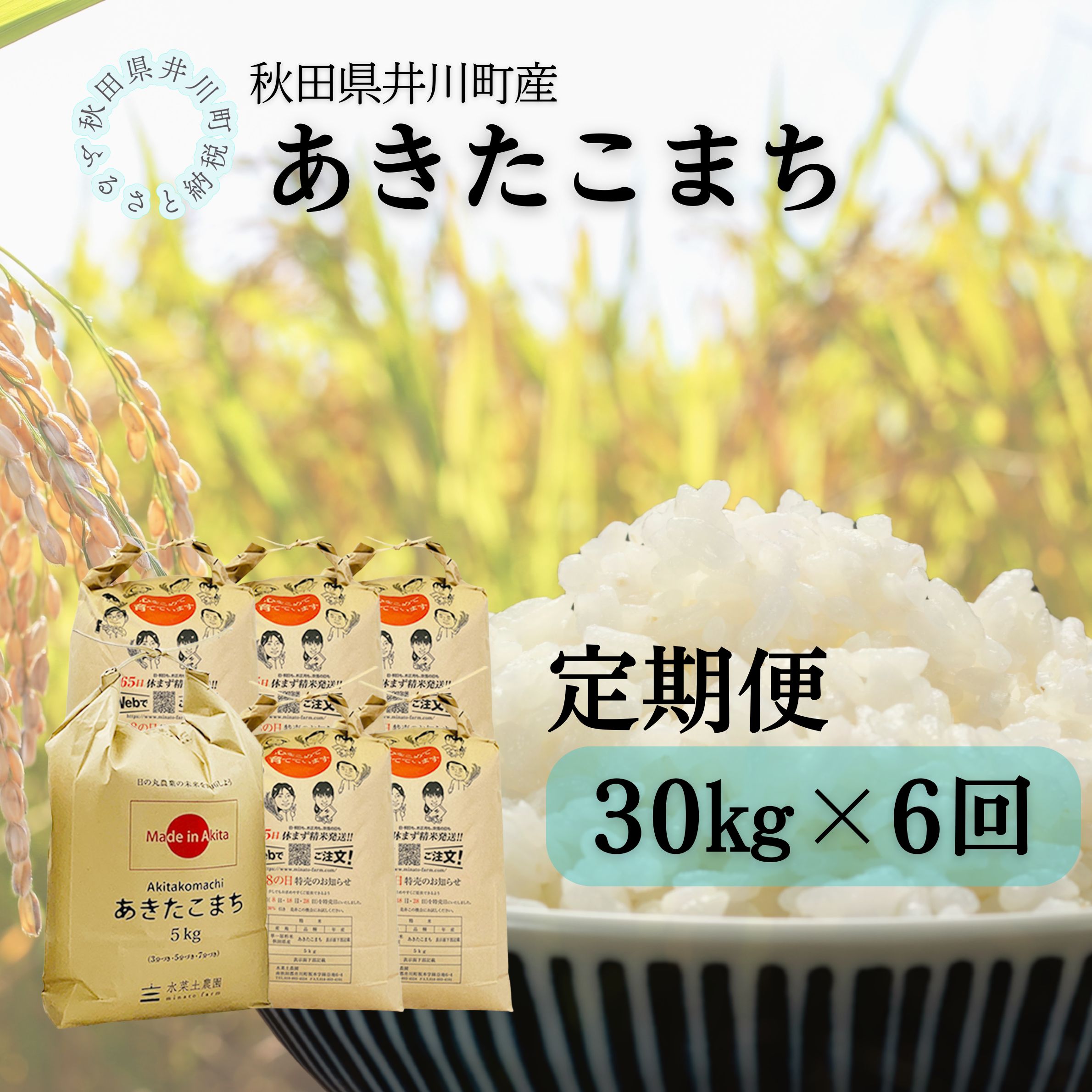 【定期便】井川町産　あきたこまち30kg×6回