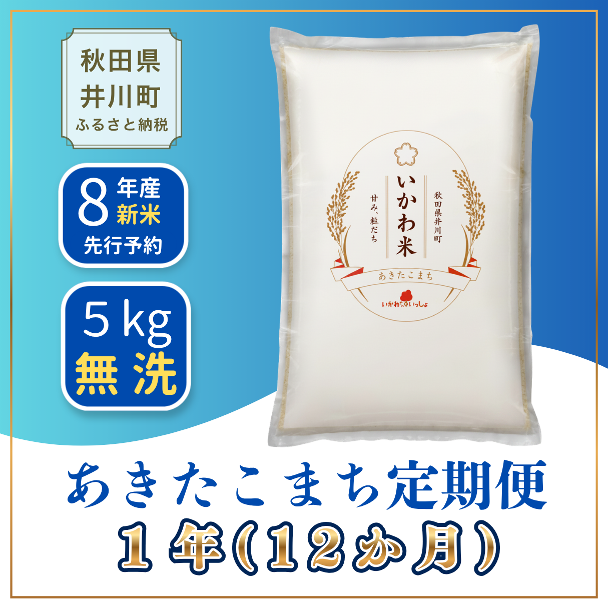 【令和8年産 新米予約】あきたこまち 5㎏ x12か月 定期便 【無洗米】
