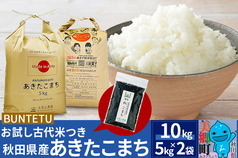 【令和6年産・白米】あきたこまち 10kg（5kg×2袋）古代米お試し袋付き 秋田県美郷町産