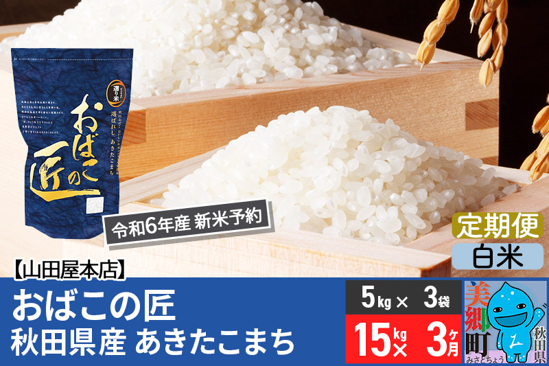 【白米】＜令和6年産 新米予約＞《定期便3ヶ月》おばこの匠 秋田県産あきたこまち 15kg×3回 計45kg 3か月 3ヵ月 3カ月 3ケ月 秋田こまち お米