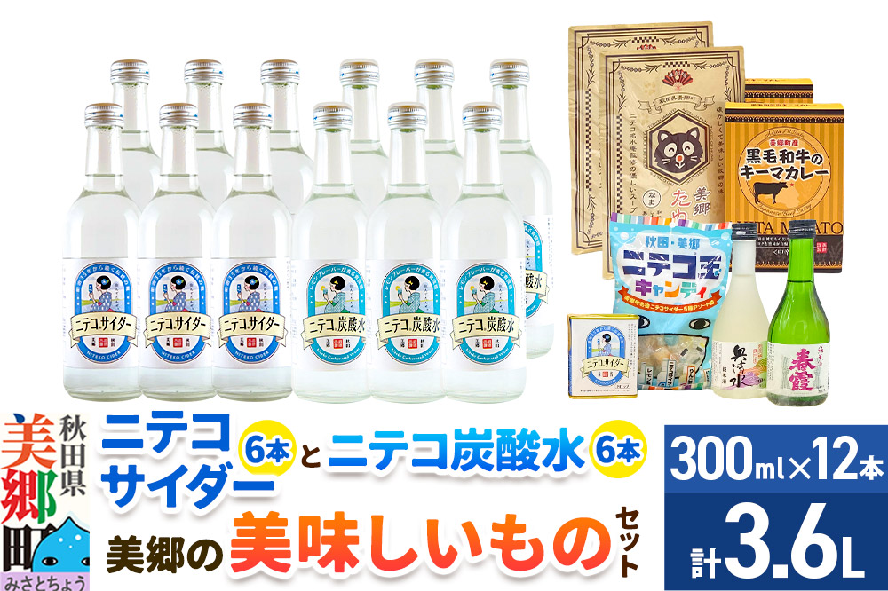 炭酸飲料 ニテコサイダー6本・ニテコ炭酸水6本と美郷の美味しいものセット
