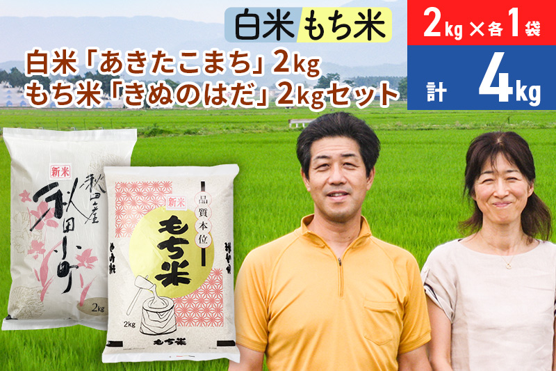 白米 秋田県産「あきたこまち」2kg（2kg×1袋）もち米 秋田県産「きぬのはだ」 2kg（2kg×1袋）のセット 令和5年産 秋田こまち ［総量4kg］