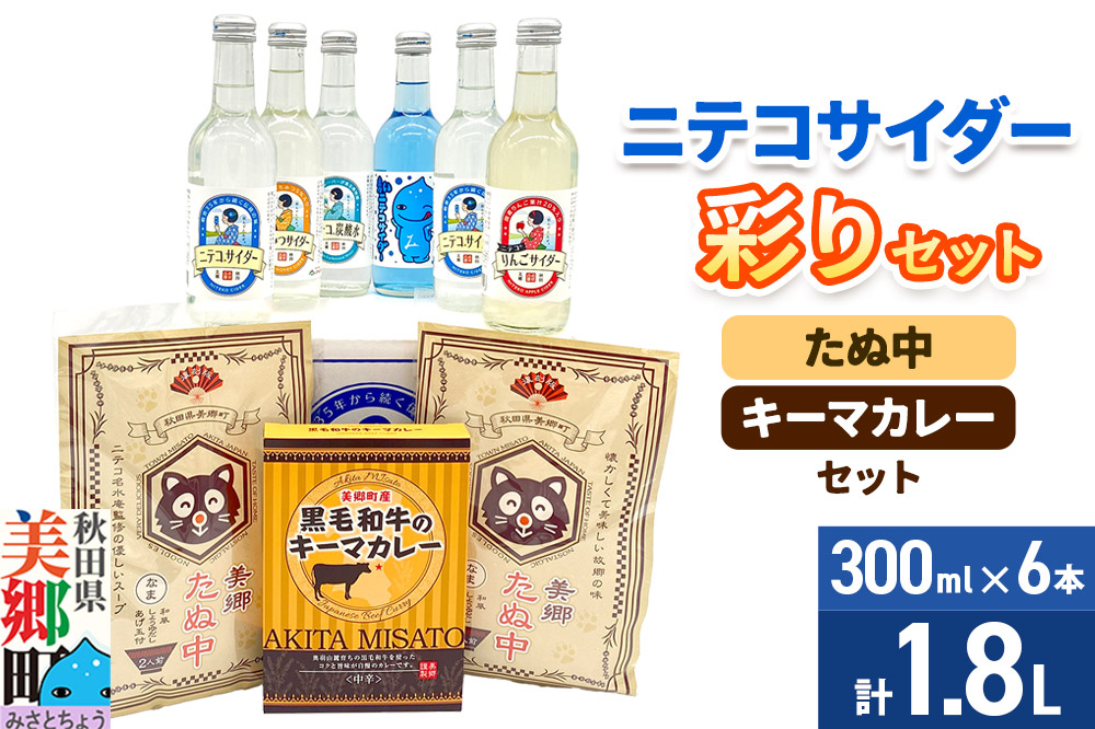 ニテコサイダー彩り6本セットとたぬ中・キーマカレーのセット 炭酸飲料 カレー キーマカレー レトルト 中華麺