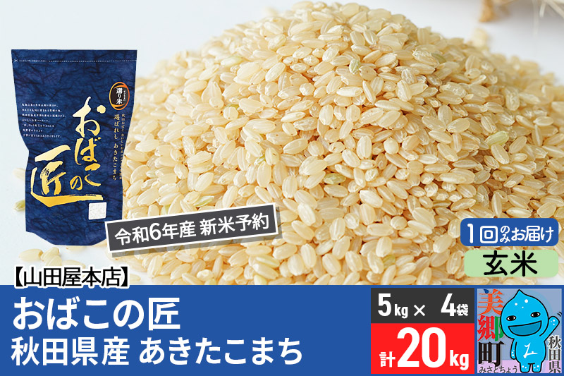 【玄米】＜令和6年産 新米予約＞おばこの匠 秋田県産あきたこまち 20kg（5kg×4袋）秋田こまち お米