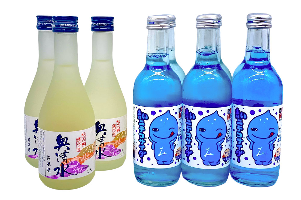 çé
žé£²æ æ¥æ¬é
éãããºã¢ãµã€ããŒ6æ¬ãšå¥¥æž
æ°ŽçŽç±³é
3æ¬ã®ã»ãã