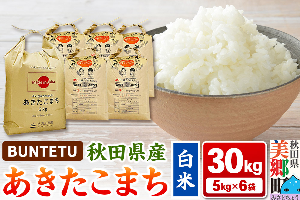 【令和7年産・白米】あきたこまち 30kg（5kg×6袋）秋田県美郷町産