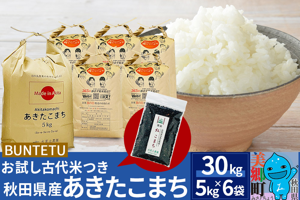 【令和6年産・白米】あきたこまち 30kg（5kg×6袋）古代米お試し袋付き 秋田県美郷町産