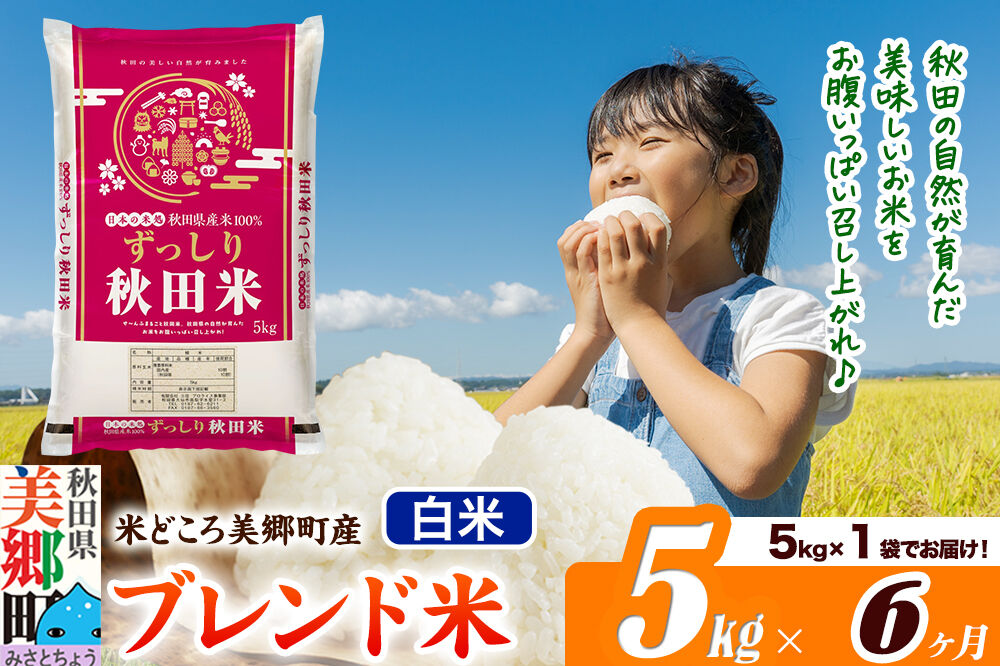 米《定期便6ヶ月》ブレンド米【白米】精米 5kg（5kg×1袋）秋田県美郷町産 [5kg袋 お米 こめ ご飯 ごはん 米どころ 秋田県産 美郷町]