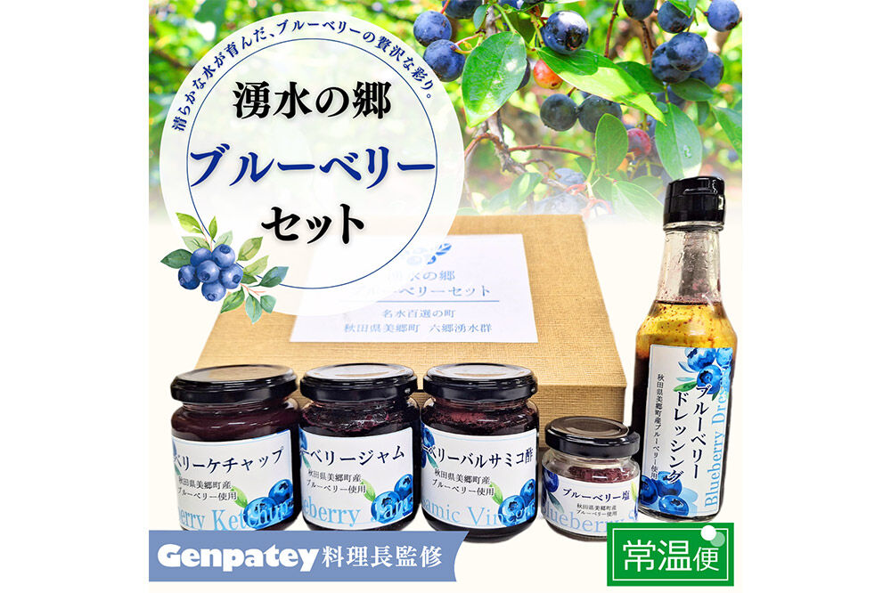 湧水の郷ブルーベリーセット 5点 （バルサミコ酢、ドレッシング、ジャム、ケチャップ、ブルーベリー塩） [秋田 美郷町 バルサミコ ビネガー ギフト ドレッシング 調味料 ジャム フルーツ 果実 果物]