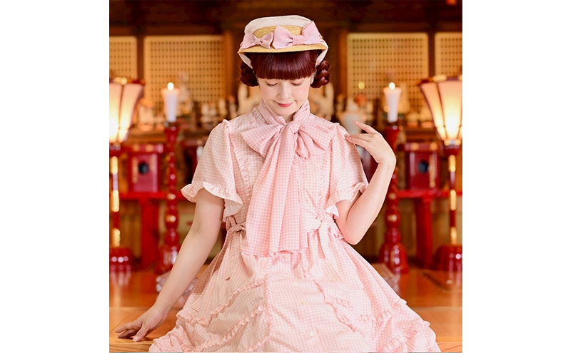 先行予約 アトリエ小町 スカーフ（renka01）チェック柄 ピンク フリーサイズ 青木美沙子さんコラボ [服  ロリータ ロリータファッション スイートロリータ 可愛い レディース 姫 お姫様 チェック]