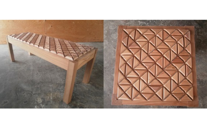 在宅 リモートワークも快適に！東北産クリ材使用 二人掛け用ベンチ（巴矢羽） インテリア 雑貨 日用品 