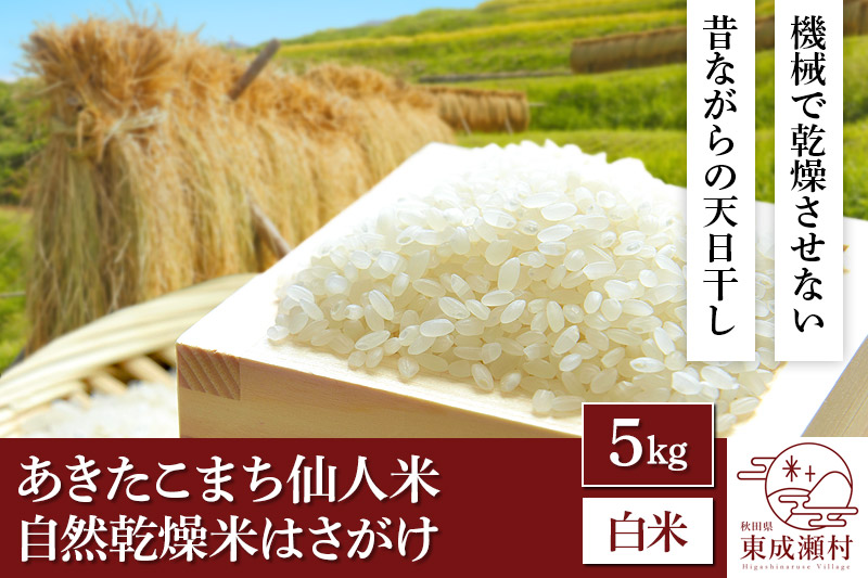 令和5年産 あきたこまち「仙人米」白米 5kg 自然乾燥米 はさがけ 秋田県東成瀬村産