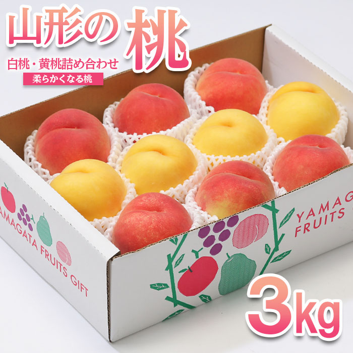 山形の桃 3kg(6～12玉)[白桃・黄桃詰め合わせ(柔らかくなる桃)] 【令和8年産先行予約】FU22-048