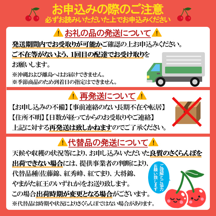 さくらんぼ 佐藤錦 厳選2Lサイズ以上500g入り1箱 【令和7年産先行予約】FU20-123