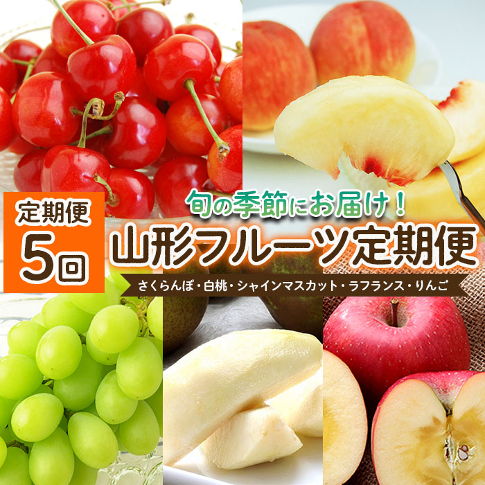 【定期便5回】山形のフルーツ定期便(さくらんぼ・白桃・シャインマスカット・ラフランス・りんご) 【令和8年産先行予約】FS25-635