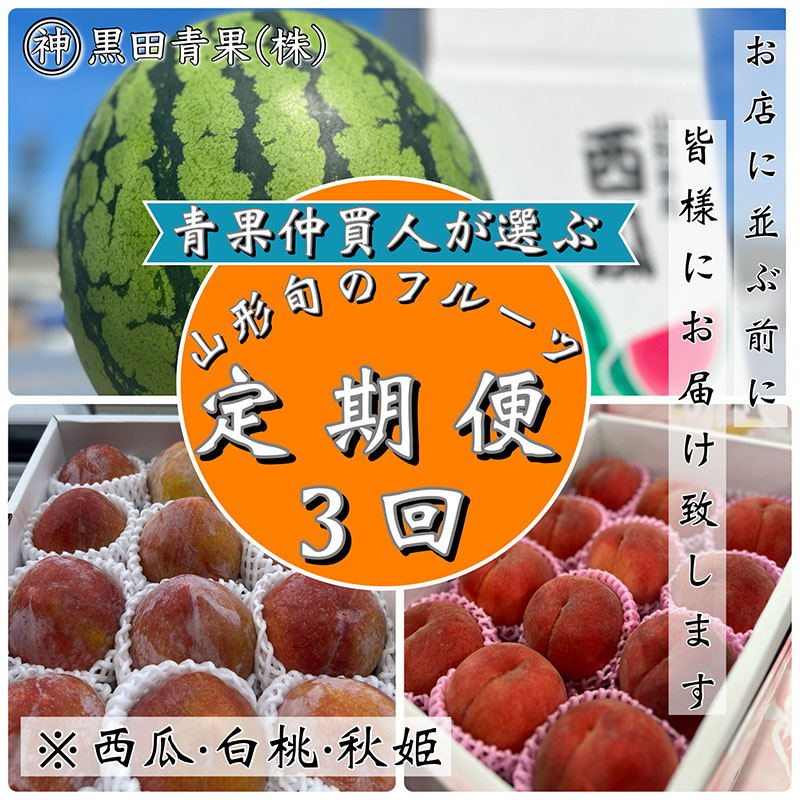 【定期便3回】青果仲買人が選ぶ！山形旬のフルーツ3選！[すいか・白桃・秋姫]【令和8年産先行予約】FS24-595