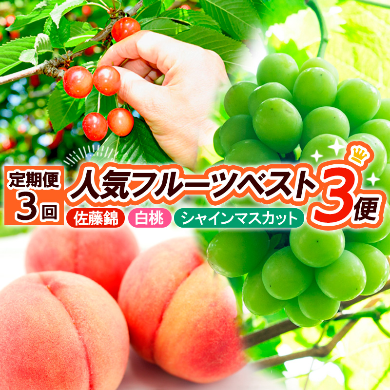 【定期便3回】人気フルーツベスト３便 (佐藤錦・白桃・シャインマスカット)【令和8年産先行予約】FS25-620