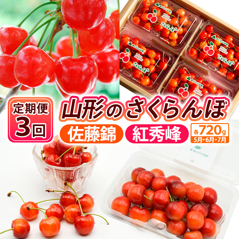 【定期便3回】【さくらんぼ定期便3回】山形のさくらんぼ 佐藤錦・紅秀峰 各720g×3回[5月・6月・7月] 【令和8年産先行予約】FS25-003