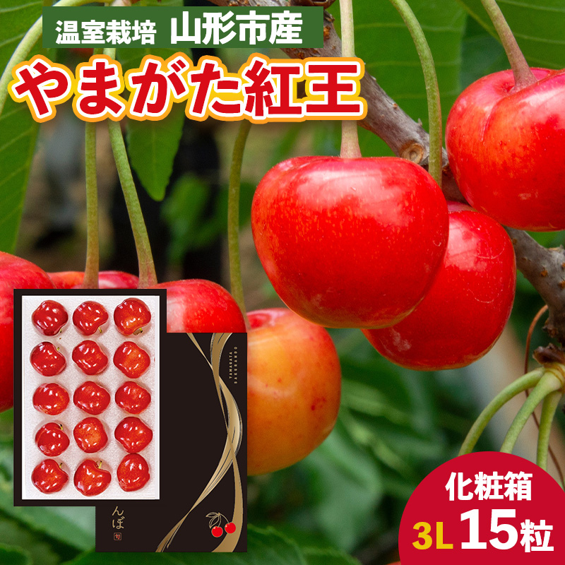 温室栽培 山形市産「やまがた紅王」3L 15粒 化粧箱 【令和8年産先行予約】FS25-025