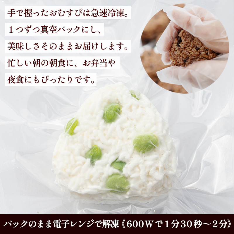 つや姫使用 無添加冷凍おむすび10個 食べ比べセット(梅・海苔佃煮・昆布佃煮・生姜の佃煮・だだちゃ豆 各2個) FY25-268
