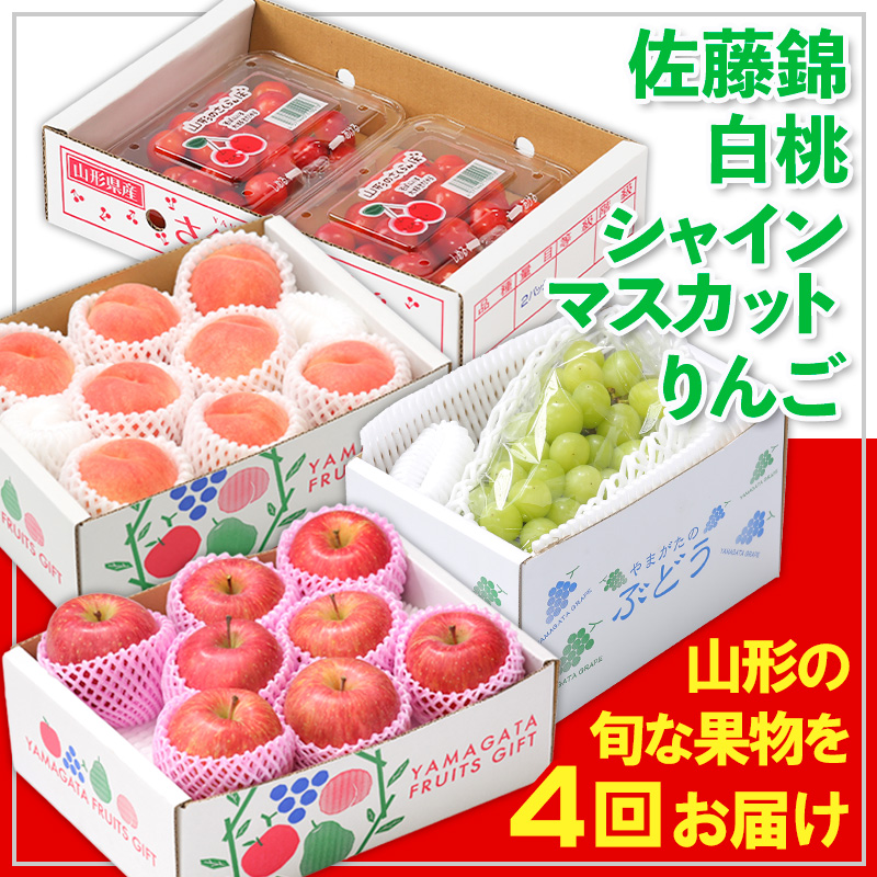 【定期便4回】☆フルーツ王国山形☆佐藤錦・白桃・シャインマスカット・りんご  FY25-358