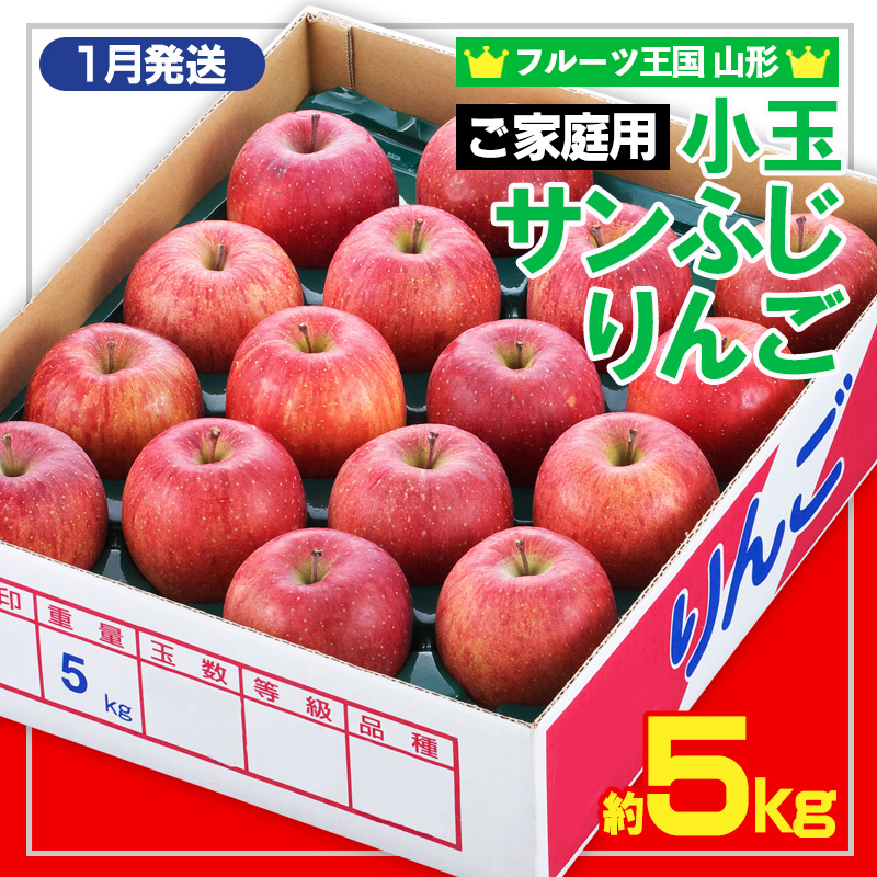 ★フルーツ王国山形★【ご家庭用】小玉サンふじりんご(無袋) 優品 約5kg(玉数おまかせ)【1月発送】 FY25-439
