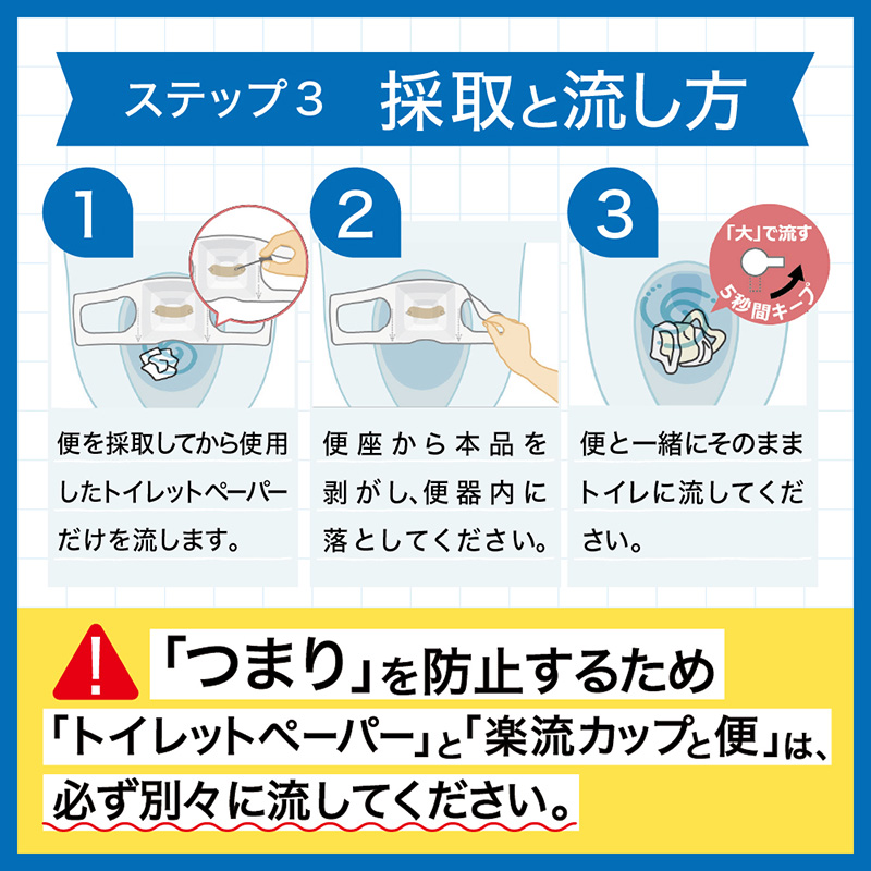 楽流カップワイド 検便採便用カップ【立体形状によりトイレ水に浮べず中空で採取 トイレ流せるタイプ】10枚 FY25-423