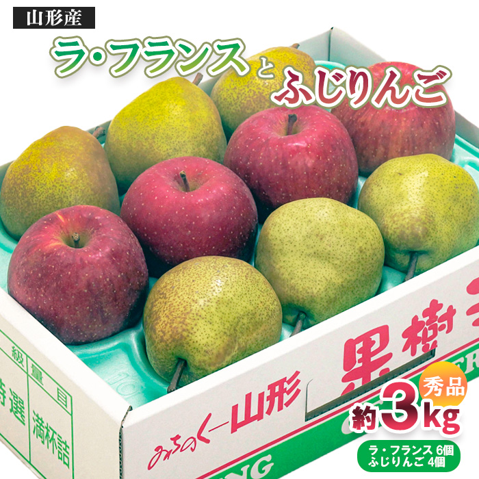 山形市産 ふじりんご・ラ・フランス 詰合せ 3kg FZ20-523