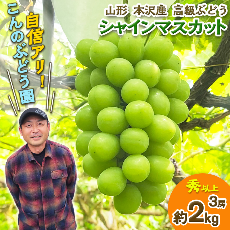 大人気！【こんのぶどう園】山形本沢産 高級ぶどう シャインマスカット 3房【令和8年産先行予約】FS25-721