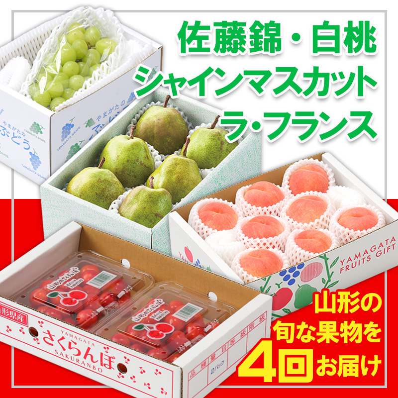 【定期便4回】☆フルーツ王国山形☆『佐藤錦、白桃、シャインマスカット、ラ・フランス』 FY25-308