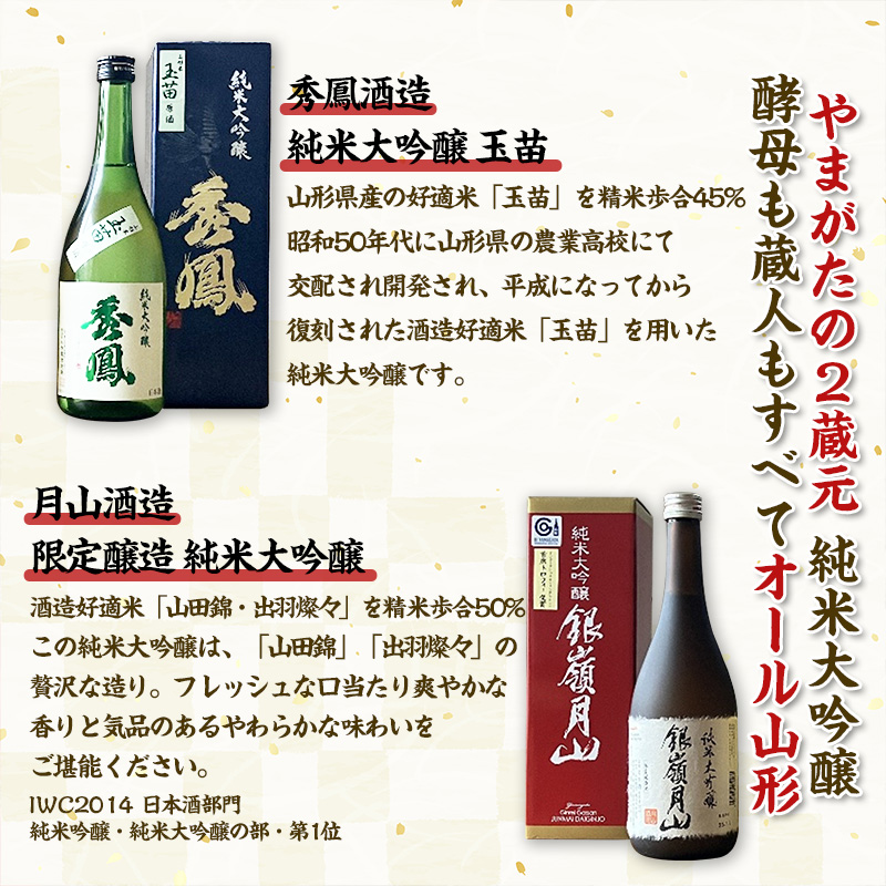 【純米大吟醸酵母も蔵人もすべてオール山形】秀鳳酒造・月山酒造(720ml×2本) FY25-385