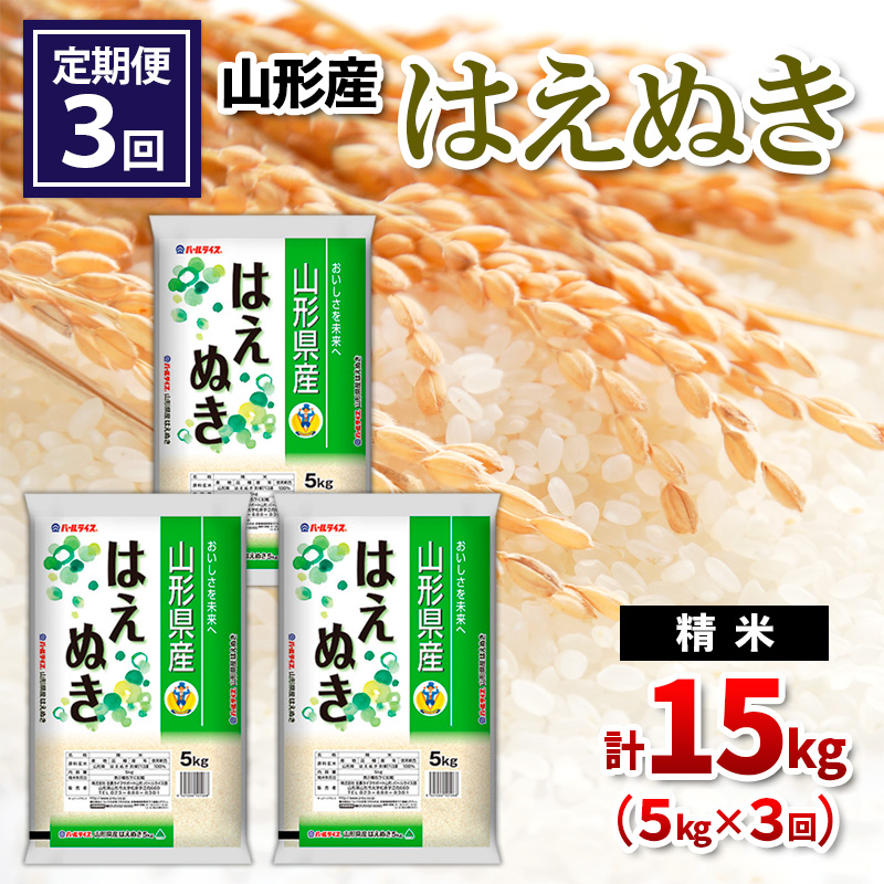 【定期便3回】山形県産 はえぬき 精米 5kg×3回(計15kg) FZ26-848