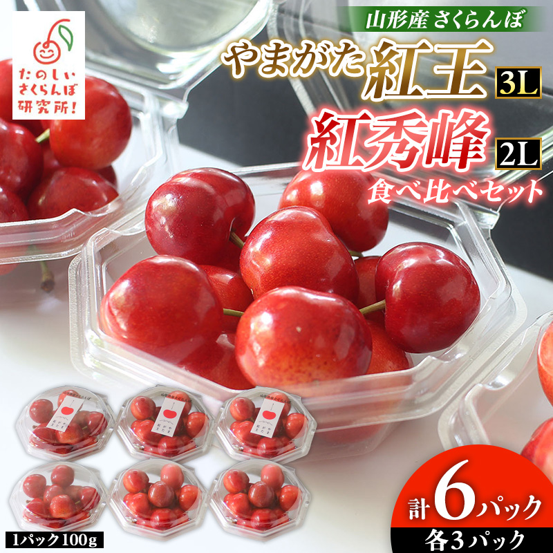やまがた紅王 紅秀峰 食べ比べセット 計6パック(山形紅王3Ｌ100g×3パック、紅秀峰2Ｌ100g×3パック) FY26-044