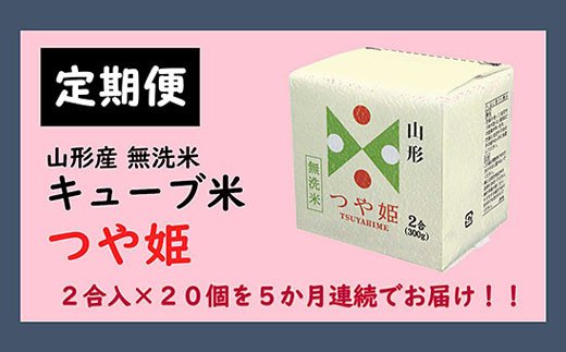 【5ヶ月連続定期便】山形産無洗米キューブつや姫(300g×20個)×5回 FZ20-387