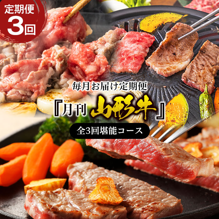 【定期便3回】『月刊山形牛』毎月お届け定期便 全3回堪能コース FY22-243
