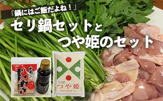 「鍋にはご飯だよね！」セリ鍋セットとつや姫のセット(2～3人前) FZ26-763