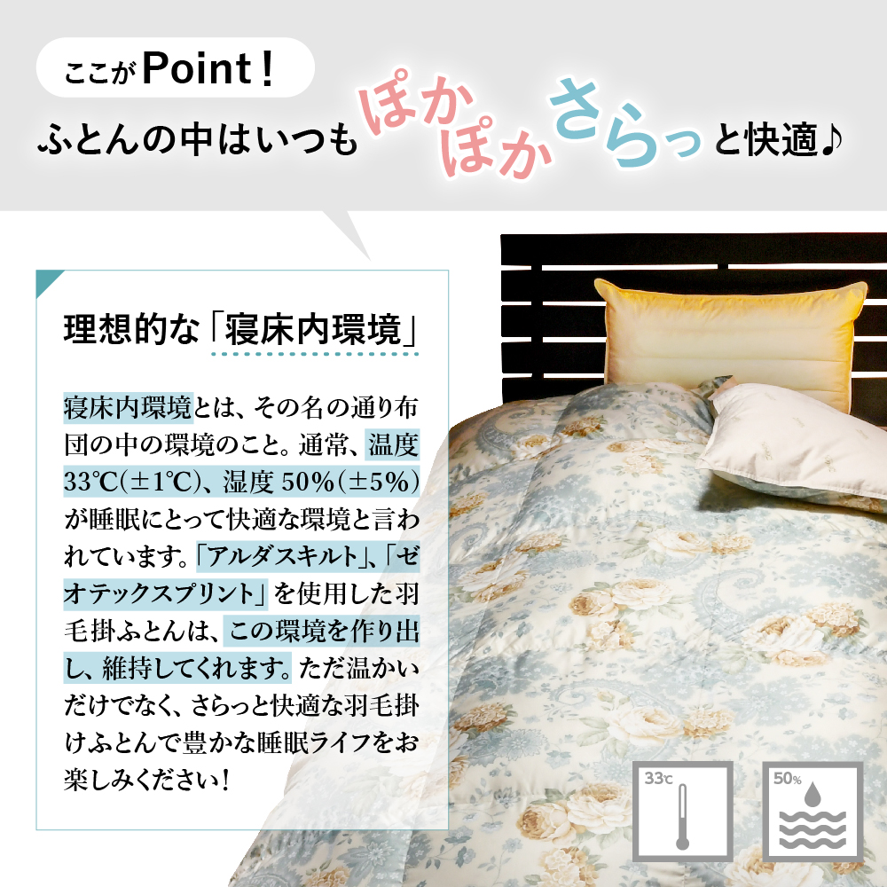 羽毛移動防止特殊構造 ホワイトグースダウン90％ 羽毛増量タイプ 掛け布団 360dp シングル ブルー