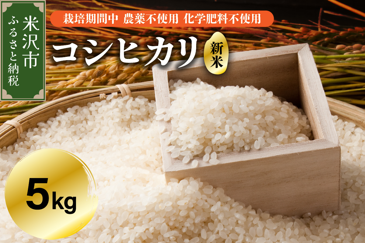 令和7年産 コシヒカリ 5kg 栽培期間中 農薬不使用 化学肥料不使用 産地直送 2025年産