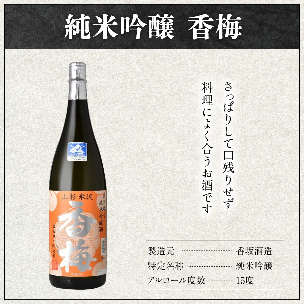 米沢 地酒 三蔵 一升瓶セット 純米吟醸 東光 純米吟醸 香梅 九郎左衛門 泉氷鑑 匠雪 1,800ml×各1本 計3本